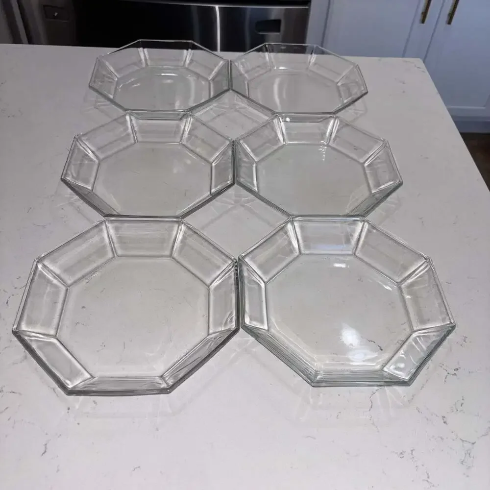 Vintage Arcoroc Octime Octagonal Clear Glass Soup Bowls 7.5” (6)